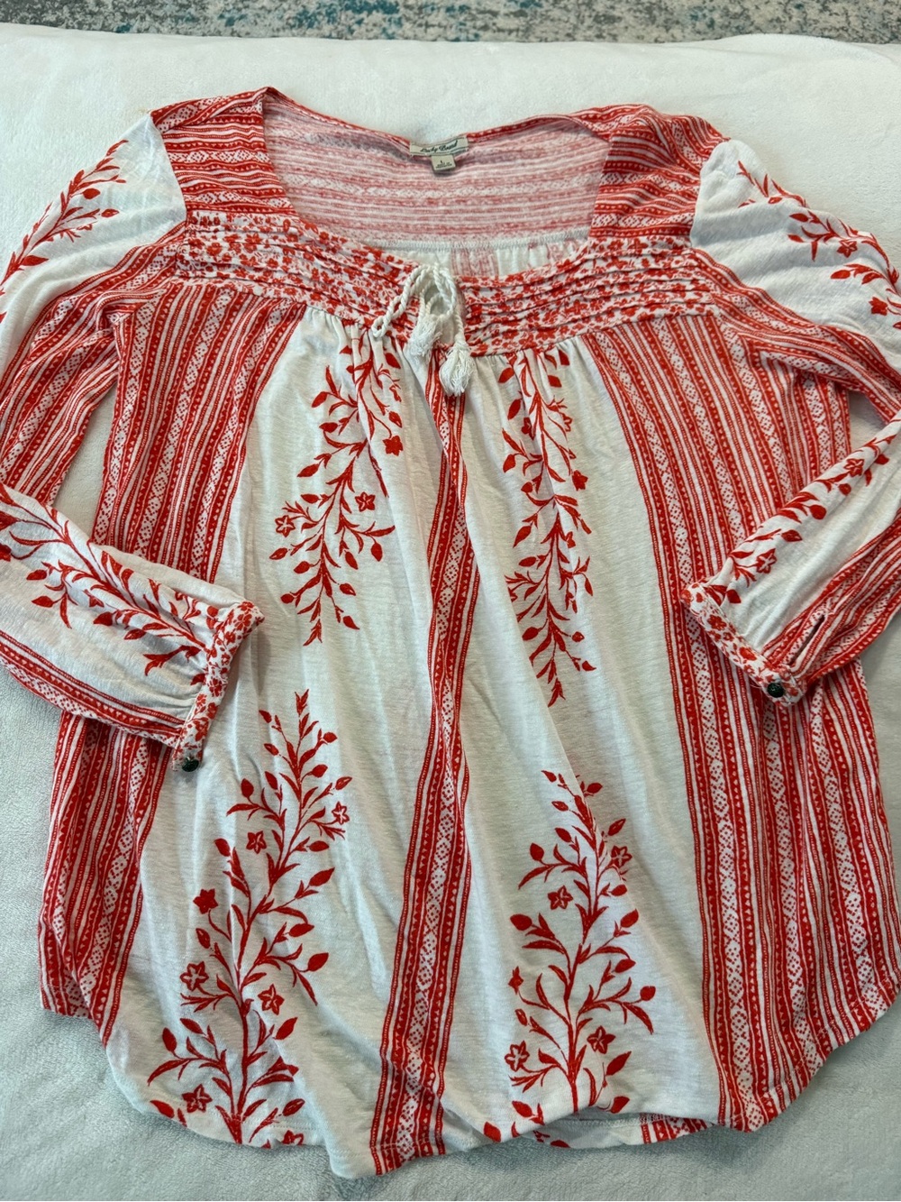 Lucky Brand scoop neck top red and white floral & geometric print Large D92